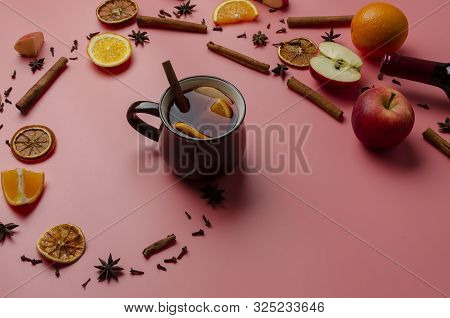 Ingredients For Cooking Gluhwein Or Glogg On The Colored Background