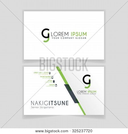 Simple Business Card With Initial Letter Cj Rounded Edges With Green Accents As Decoration.