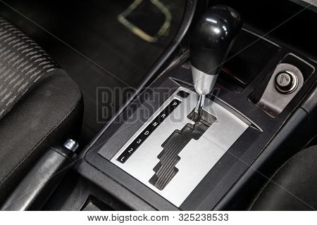 Novosibirsk, Russia - September 07, 2019:  Mitsubishi  Lanser, Gear Shift. Automatic Transmission Ge