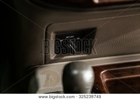 Novosibirsk, Russia - September 07, 2019:  Nissan Patrol, Close Up 2wd, Auto, Lock  Button Switches 