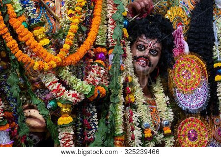 Kolkata, India - October 17, 2018 : The Cruel Face Of Asura Idol, The Demon, Who Was Killed By Godde