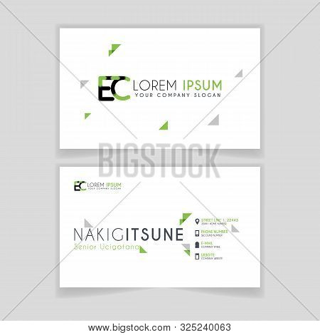 Simple Business Card With Initial Letter Ec Rounded Edges With Green Accents As Decoration.
