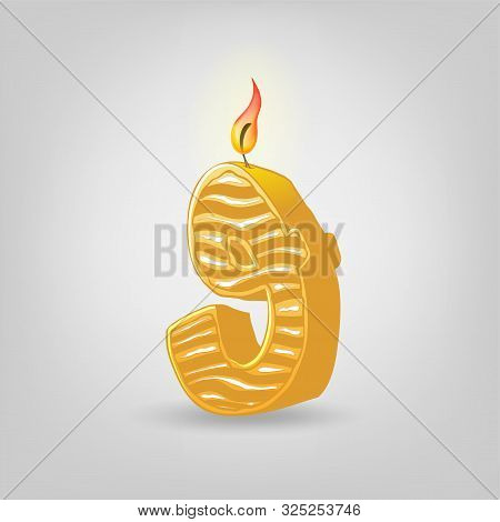 Colored Candles For The Holiday. Hand-drawn Vector Illustration. Number Nine