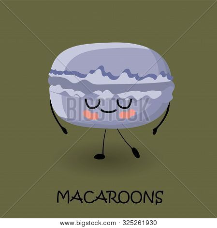 Makaroon Character With Face And Smile. Kawaii Sweets And Desserts.