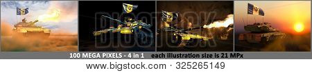 4 Illustrations Of High Resolution Tank With Fictive Design And With Barbados Flag - Barbados Army C