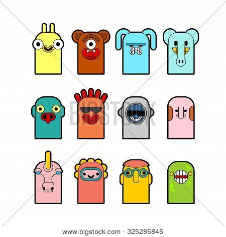 Doodle Monster Set. Cartoon Character Vector Illustration