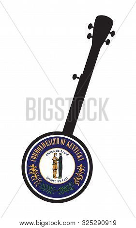 A Typical Five String Banjo In Silhouette On A White Background Woth The Icon From The State Flag Of