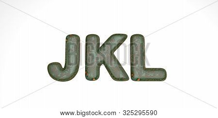 3d Font From Green Hi-tech Chips On A White Background, Technical Font, The Letters In It Are Jkl. I
