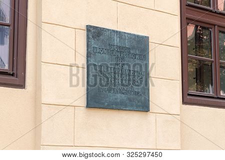 Krakow, Poland - July 26, 2019: Commemorative Plaque Of Bronislaw Rutkowski.