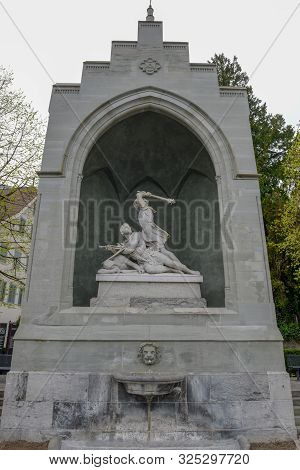 Statue Of The National Hero Winkelried At Stans On Switzerland