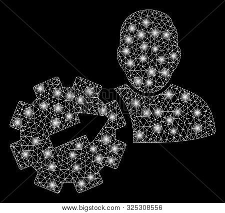 Glowing Mesh User Integration Api Gear With Glow Effect. Abstract Illuminated Model Of User Integrat