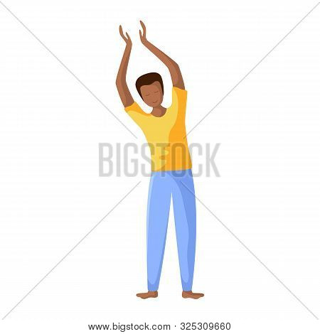 Young African American Man Doing Yoga, Slim Guy Doing Sport Exercise And Meditation. Flat Male Chara