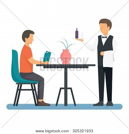 Restaurant Man Waiter Icon. Flat Illustration Of Restaurant Man Waiter Vector Icon For Web Design