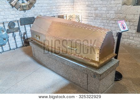 Krakow, Poland - July 26, 2019: Coffin Of Jozef Klemens Pilsudski, In The Crypt Of Wawel Cathedral I