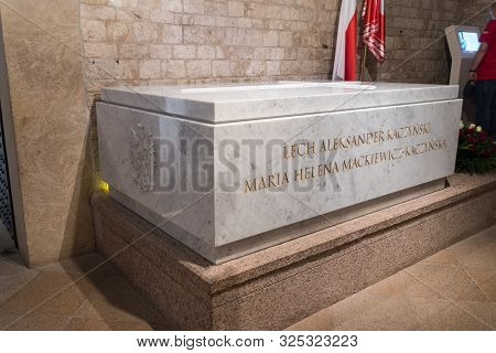 Krakow, Poland - July 26, 2019: The Grave Of Lech Kaczynski And Maria Kaczynska In Wawel Cathedral.