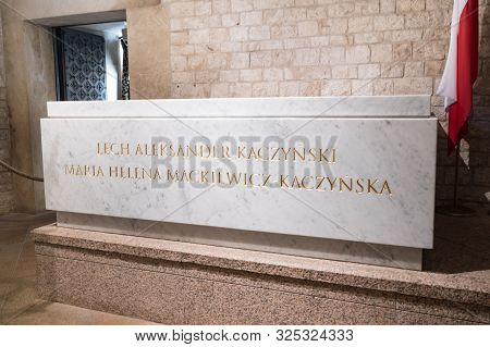 Krakow, Poland - July 26, 2019: The Grave Of Lech Kaczynski And Maria Kaczynska In Wawel Cathedral, 
