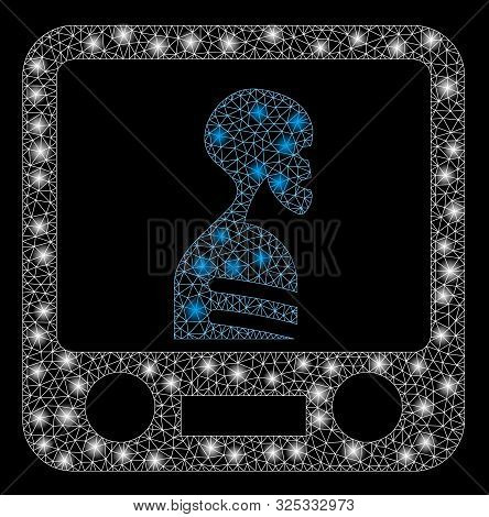 Glossy Mesh Xray Screening With Lightspot Effect. Abstract Illuminated Model Of Xray Screening Icon.