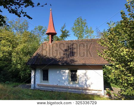 Ribi Chapel Or Ribikapelle Above The Buochs Settlement And Lake Lucerne Or Vierwaldstaetersee Lake (