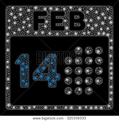 Glowing Mesh Romantic Valentine Day With Lightspot Effect. Abstract Illuminated Model Of Romantic Va