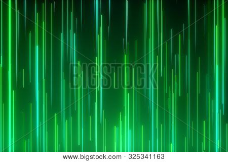 Abstract Directional Neon Lines Geometric Background. Data Flow. Optical Fiber. Explosion Star. 3d I