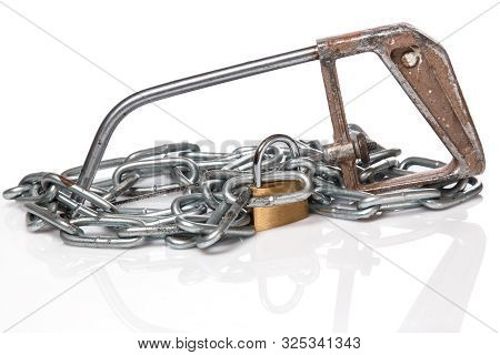 Padlock With Chain And Saw On White Background