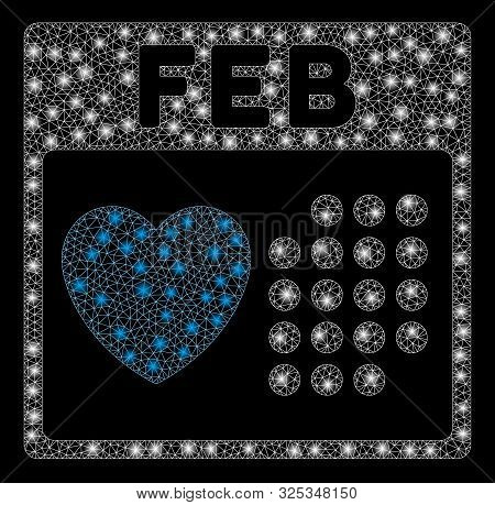 Glossy Mesh Valentine February Day With Glare Effect. Abstract Illuminated Model Of Valentine Februa