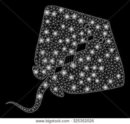Glowing Mesh Stingray Fish With Glow Effect. Abstract Illuminated Model Of Stingray Fish Icon. Shiny