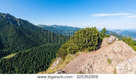 Slovakia National Parkland Mala Fatra - View From Maly Rozsutec Mountain To Nearby Hills And Valleys