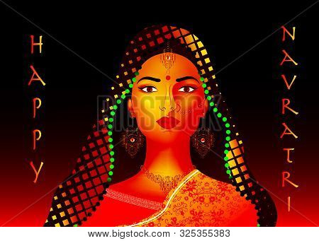 Indian Ethnic Woman Dancer For  Happy Navratri Celebration Poster Or Banner Background
