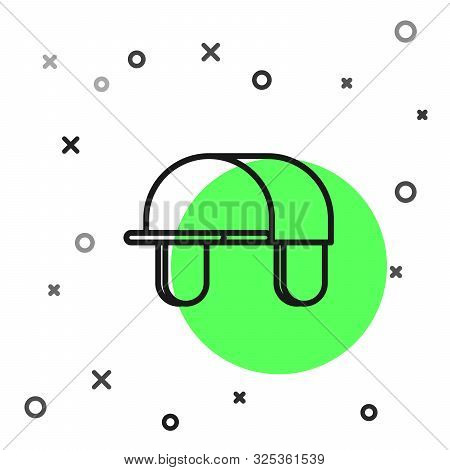 Black Line Hunter Hat Icon Isolated On White Background. Plaid Winter Hat. Vector Illustration