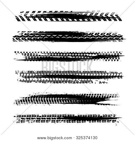 Automobile Tire Tracks Vector Illustration. Grunge Automotive Element Useful For Poster, Print, Flye