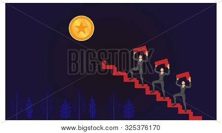 The Theme Of Teamwork Climbs The Ladder Towards Success Targets. Business Calendar Template Vector I