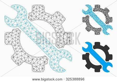 Mesh Service Tools Model With Triangle Mosaic Icon. Wire Carcass Triangular Mesh Of Service Tools. V