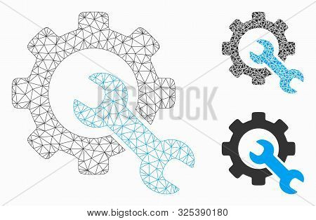 Mesh Service Tools Model With Triangle Mosaic Icon. Wire Frame Triangular Mesh Of Service Tools. Vec
