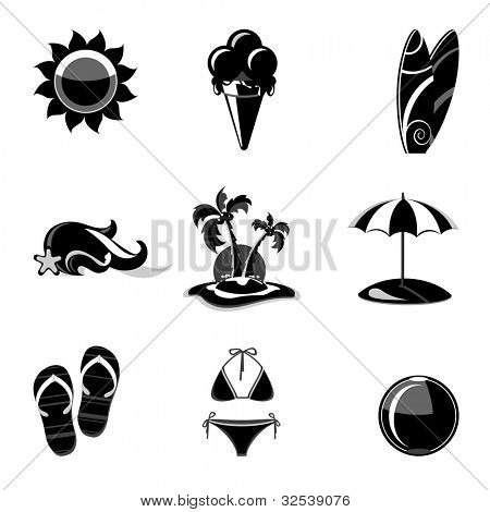 Sagoma set di icone di spiaggia.