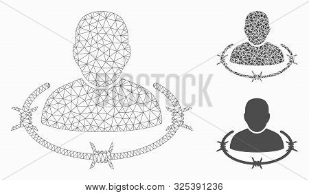 Mesh Captured Man Model With Triangle Mosaic Icon. Wire Frame Triangular Network Of Captured Man. Ve