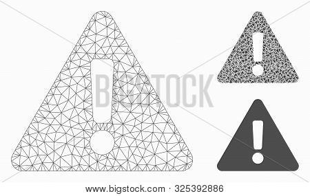 Mesh Warning Model With Triangle Mosaic Icon. Wire Frame Triangular Mesh Of Warning. Vector Mosaic O