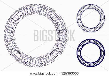 Mesh Double Circle Frame Model With Triangle Mosaic Icon. Wire Carcass Triangular Mesh Of Double Cir