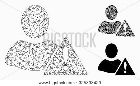 Mesh Warning Model With Triangle Mosaic Icon. Wire Frame Polygonal Mesh Of Warning. Vector Mosaic Of