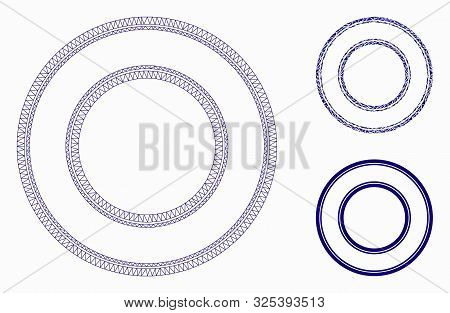 Mesh Double Circle Frame Model With Triangle Mosaic Icon. Wire Carcass Triangular Mesh Of Double Cir