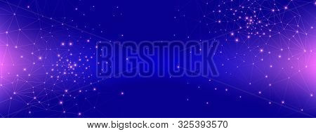 Technology Graphic. Big Data Visualization. Pink Polygonal Architecture. Purple 3d Minimal Pattern. 