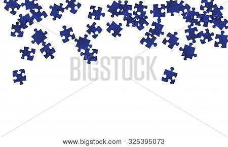 Game Mind-breaker Jigsaw Puzzle Dark Blue Pieces Vector Background. Scatter Of Puzzle Pieces Isolate