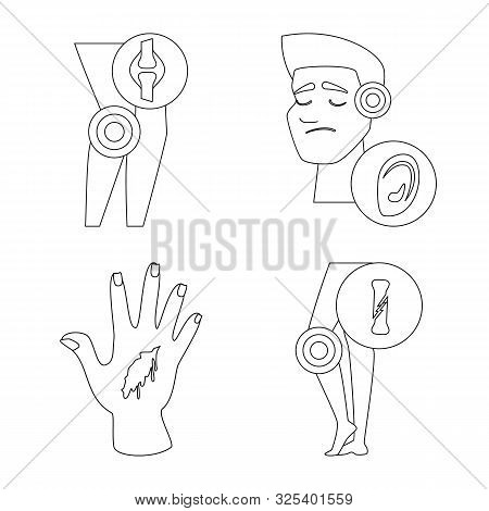 Vector Design Of Bone And Inflammation Symbol. Set Of Bone And Wound Stock Symbol For Web.