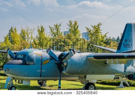 Daejeon, South Korea; September 29, 2019: Grumman S-2e Tracker Aircraft On Display At National Cemet