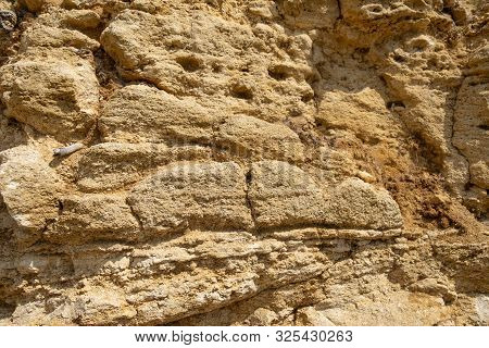 Background Of Real Sand. Part Of The Mountain Closeup Shot.