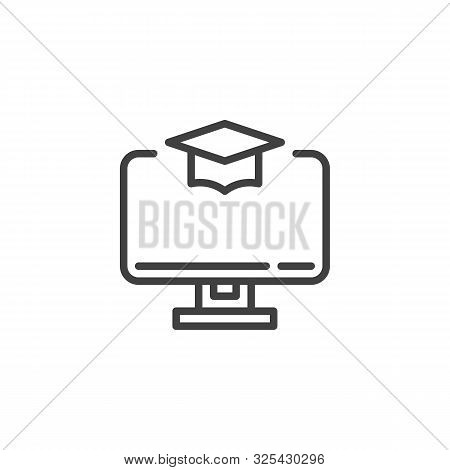 Online Education Line Icon. E-learning Linear Style Sign For Mobile Concept And Web Design. Computer