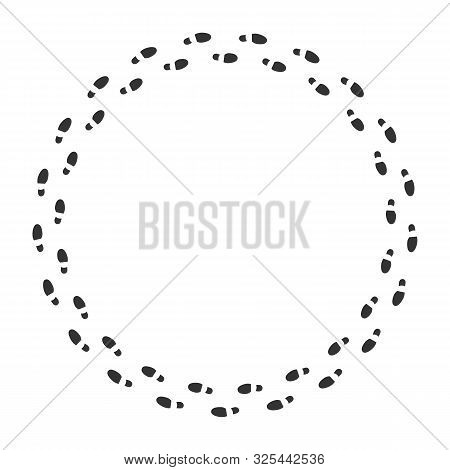 Circle Shaped Decorative Frame With Footprints. Greeting Card, Postcard Design Element. Human Footpr