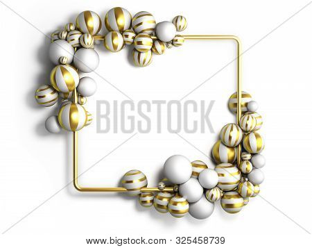 Abstract Light Color Frame As Background With Striped Elegant Balls 3d Render Image