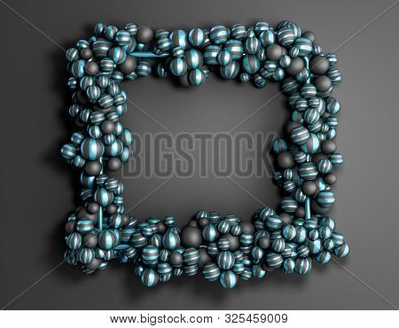 Abstract Darck Color Frame As Background With Striped Elegant Balls 3d Render Image