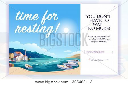 Vector Squeeze Page Design Template With Beautiful Flat Europe Harbour Landscape Illustration And Em